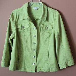 Dressbarn green jeans jacket with 3/4 sleeve EUC